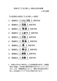 西条市(小松高校の校地)にできる新しい高校の校名候補